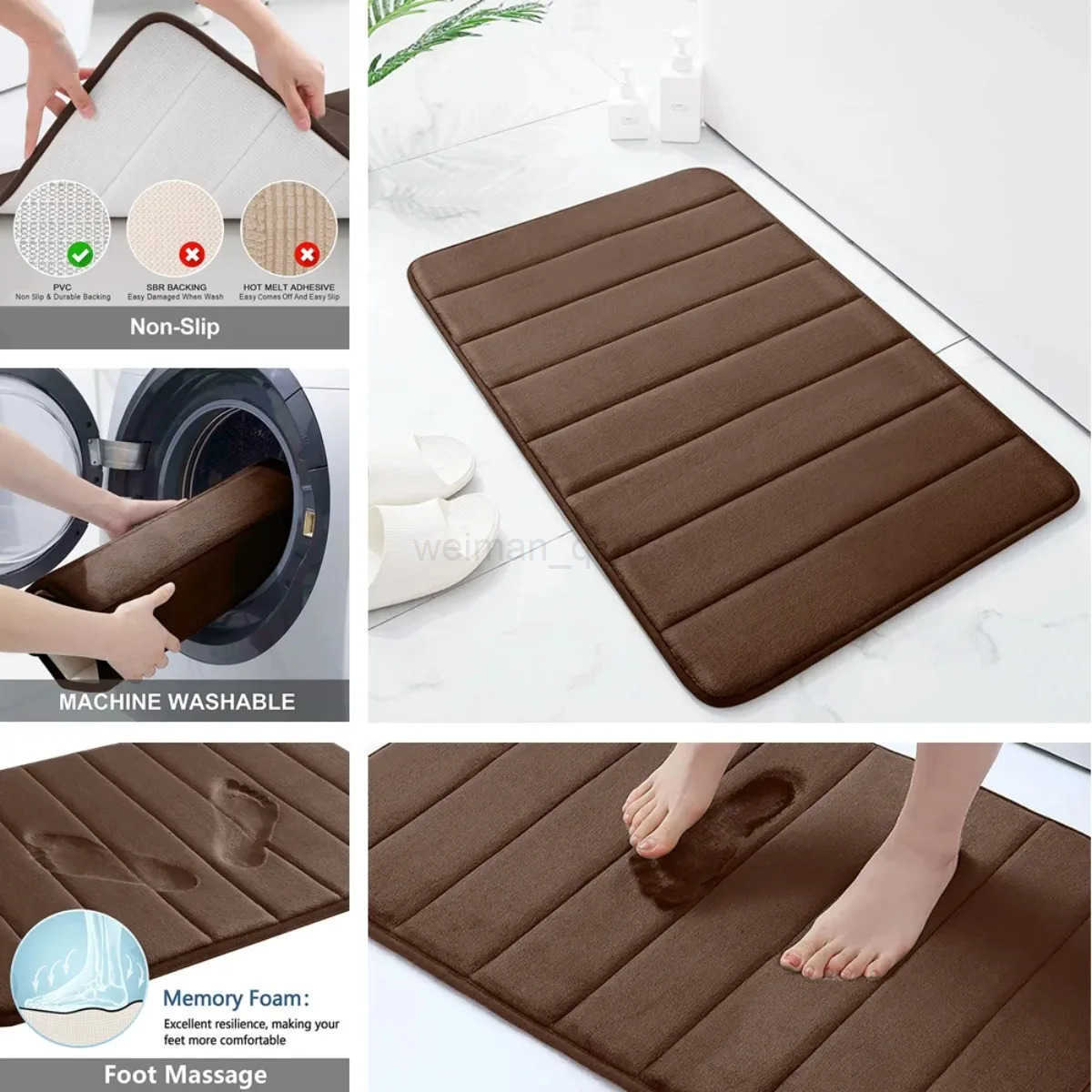 Memory Foam Bath Mat Super Absorbent Non-Slip Bathroom Rug for Shower Tub H260316