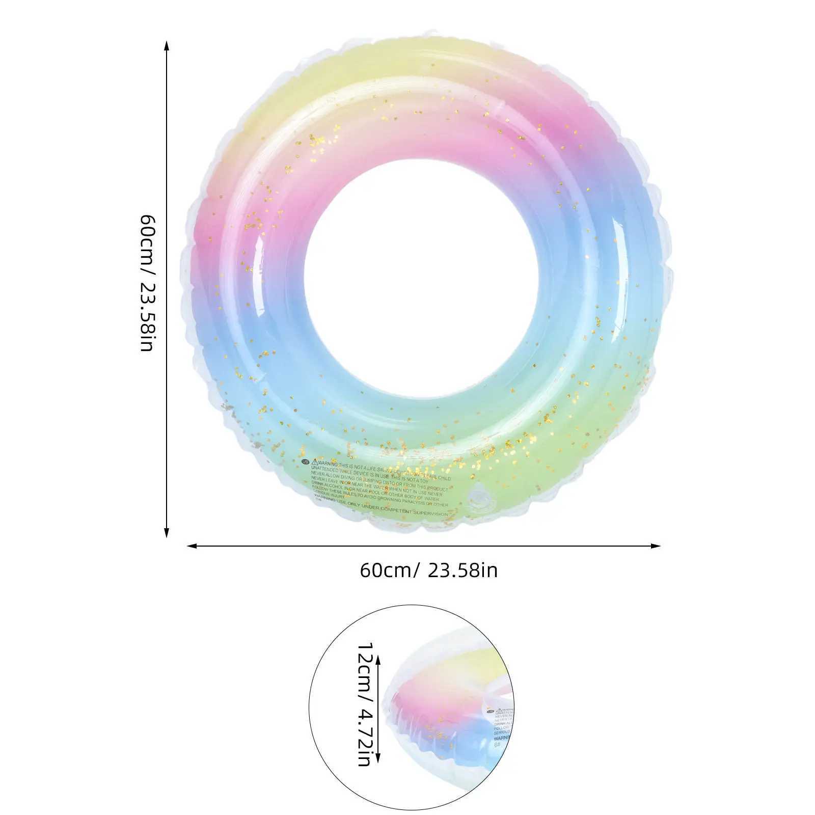 Gradient Rainbow Thicken Sequins Inflatable Swim Ring Safety Float Seat 60Cm for Adult Woman Pool Beach Lake Use M260316