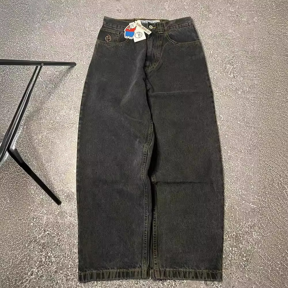 Trendy Y2K Harajuku style hiphop loose wide leg casual pants for men fashionable and casual slim fit jeans 241204