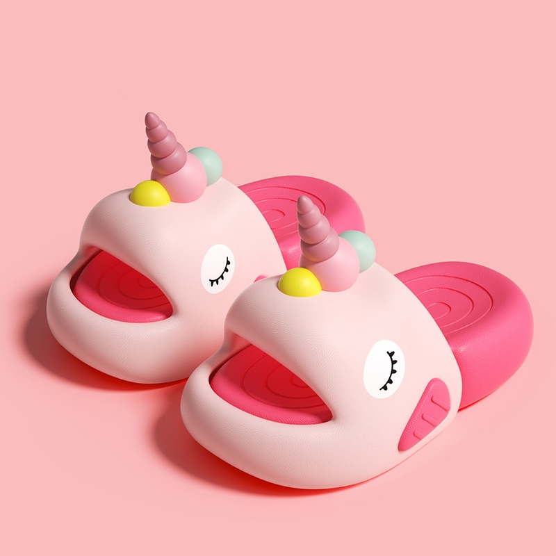 Kids 3D Unicorn Slippers Girls Cute 3D Cartoon Non-slip Sole Waterproof EVA Kids Indoor Bathroom Slippers Summer Beach Slides Kids Birthday Gift Shoes