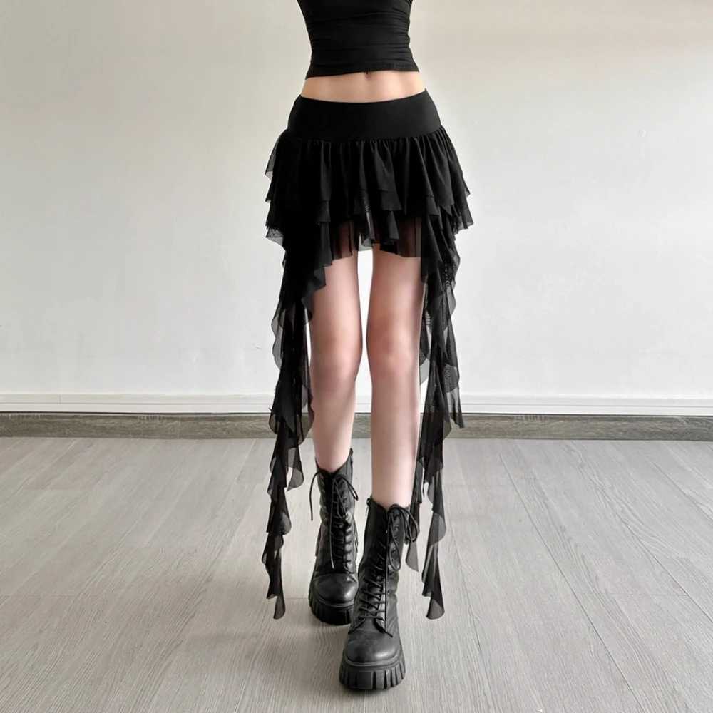 SylCue Ruched Elegant Mini Skirts Women Y2K Sweet Style Elastic Waist Ruffles Tassel Street Fashion Trend Solid Classic Outfits M260316
