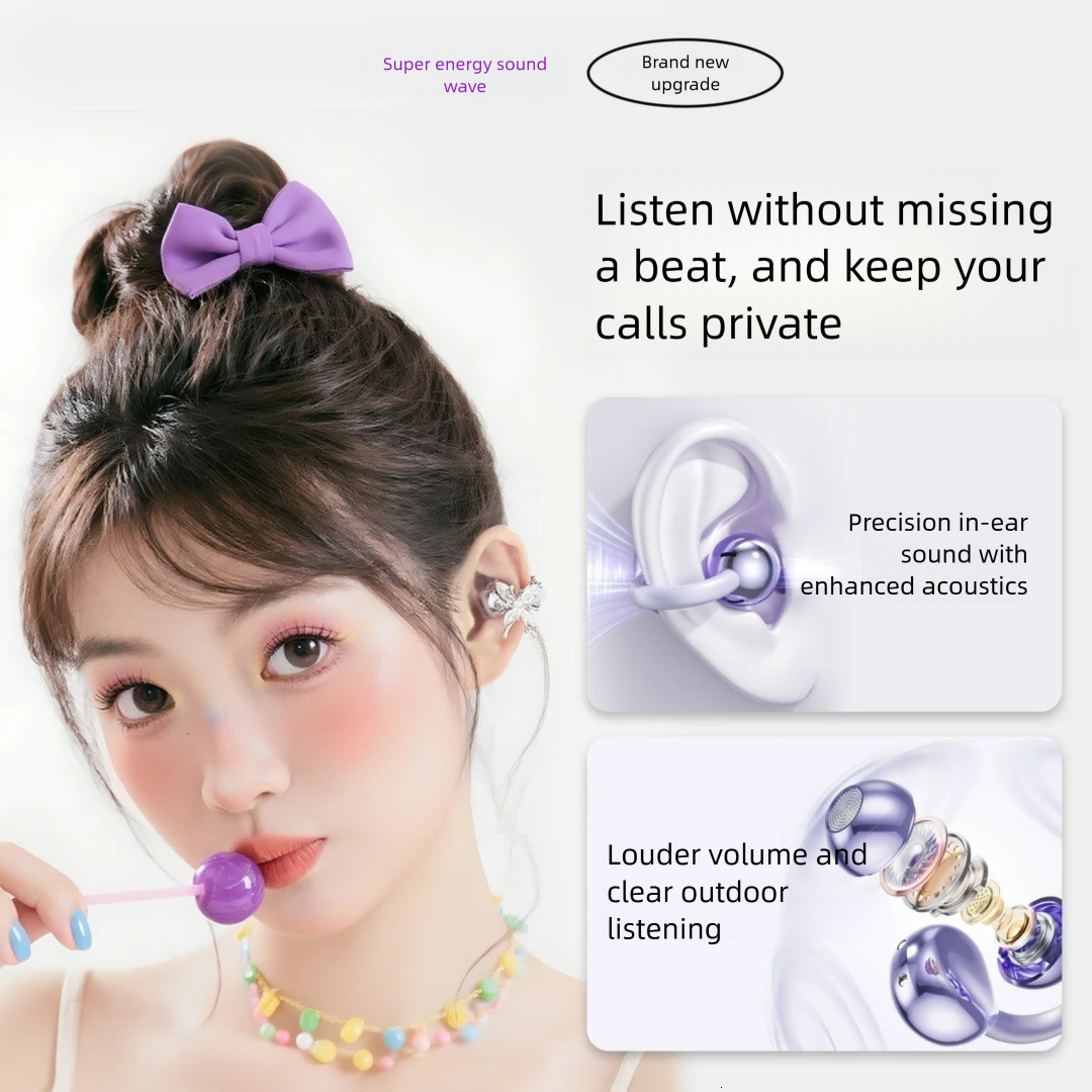 Ear Buds Headphones Comfortable Clip Bluetooth Earphones Noise Cancelling Sports Long Battery Life High Appearance Women's Ear Accessories