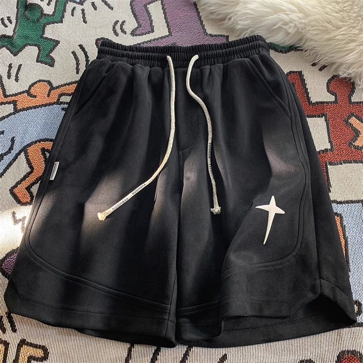 2026 New Designer Luxury Brand Star Black American Men's Shorts Summer Suede Casual Outdoor Sports Breathable Versatile Pants Men's Retro Pl
