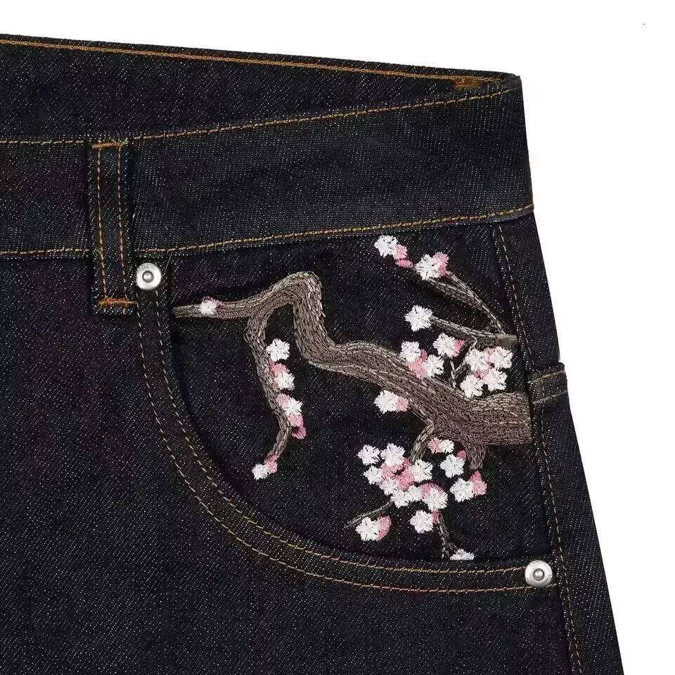 Sakura embroidered wide-leg pants y2k low-waist hip-hop clothing men wons decorated with loose jeans vintage style 26W0316