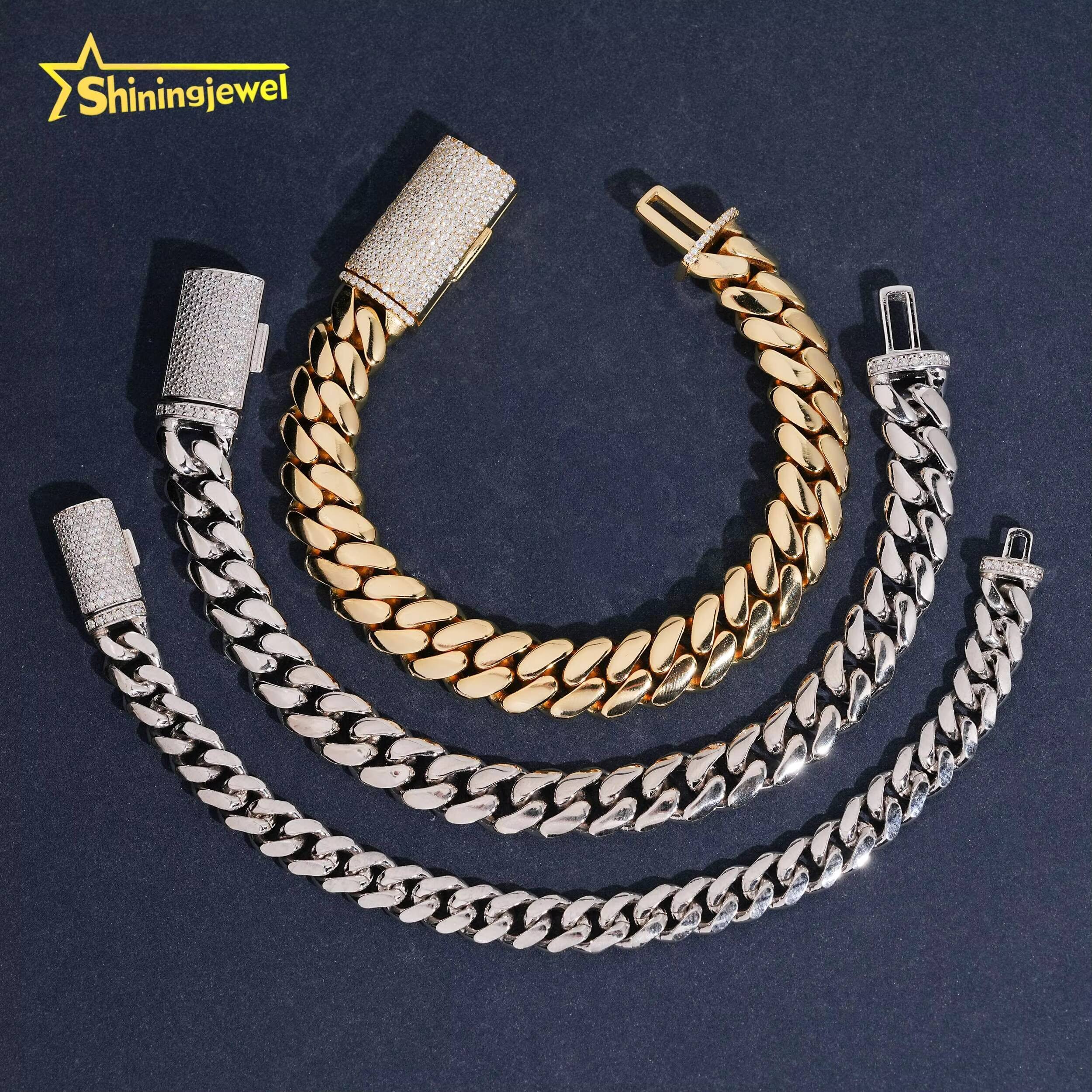 925 Silver Hot Sale 8mm 10mm 12mm Bracelet Link Chain VVS D Moissanite Iced Out Lock Hip Hop Jewelry Miami Plain Cuban Bracelet