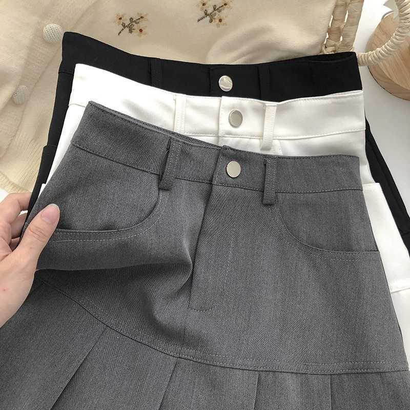 Y2K Vintage High Waist Pleated Skirt Women College Style Uniforms Safety Pants Mini Skirts Woman Korean Street Slim A-Line Skirt M260316