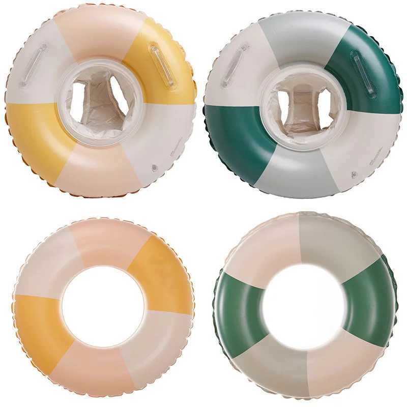 New Double Ins Thickened Swimming Ring Olive Inflatable Baby Underarm Ring Striped Life Buoy Ring Danish Retro Pool Accessories M260316