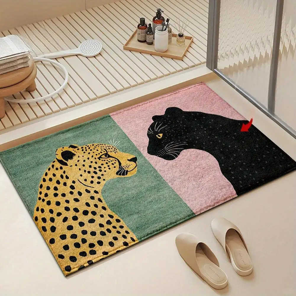 VIKAMA leopard print bathroom blanket anti slip machine washable bathroom anti slip mat bathtub edge decorative carpet H260316