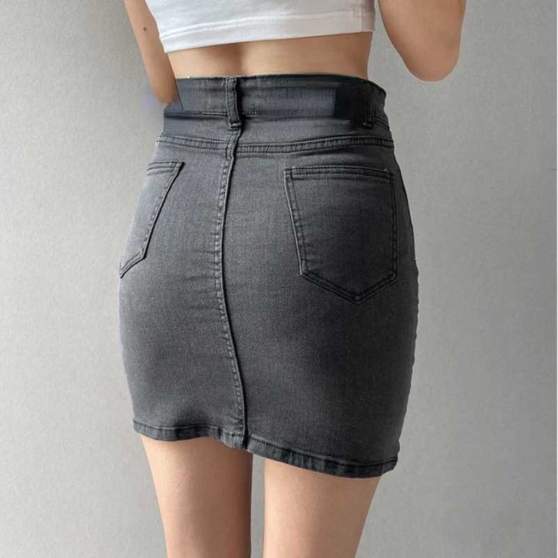 Skirts Women America Vintage High Waist Stretchy Bodycon Slim A-line Mini Sexy Denim Jupe Fashion Harajuku Simple Casual Ladies M260316