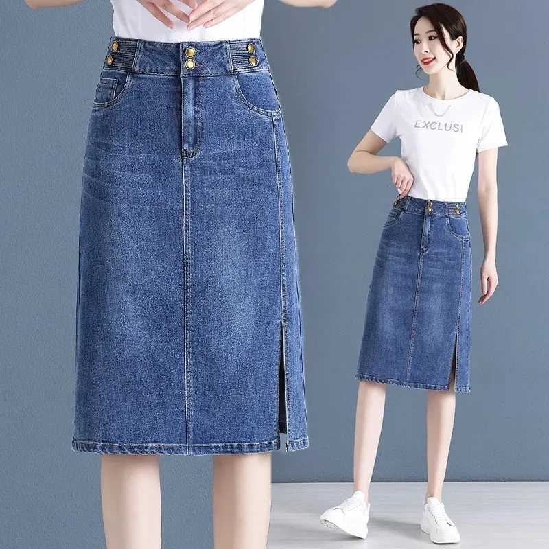 Spring Autumn Denim Skirts Women Large Size High Waist Jeans Skirts Female Korean Casual Loose Mid-Long Cowboy Jeans M260316