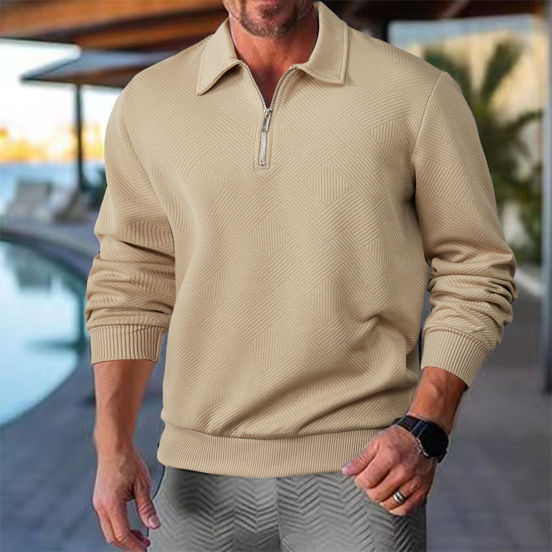 Men's Clothing Designer Hoodie American Retro Heavyweight Autumn Swea Jacquard Designer T-shirt Long Sleeve Polo Collar Halfzip Men's Top