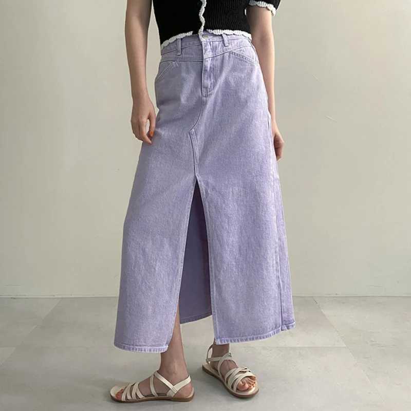 High Waist A-Line Denim Skirt Korean Chic Summer Faion Versatile Open Design Commute Sle for Young Women M260316