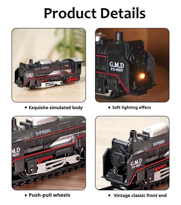 Retro Electric Freight Steam Train Toy Set - DIY Assembly Railway Track Light Sound Smoke Simulation Childrens Gift Y260316