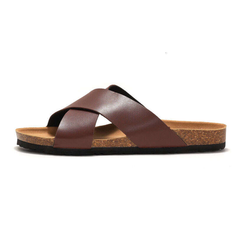 Summer new style men's cork sandals beach shoes student cross strap water reed slippers
