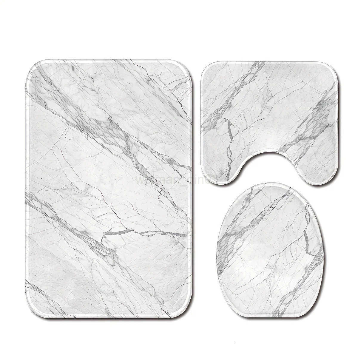 3PCS Marble Bath Mat Set Non-Slip Machine Washable Includes Floor Mat Toilet Cover Christmas Decor Polyester Bathroom Upgrade H260316