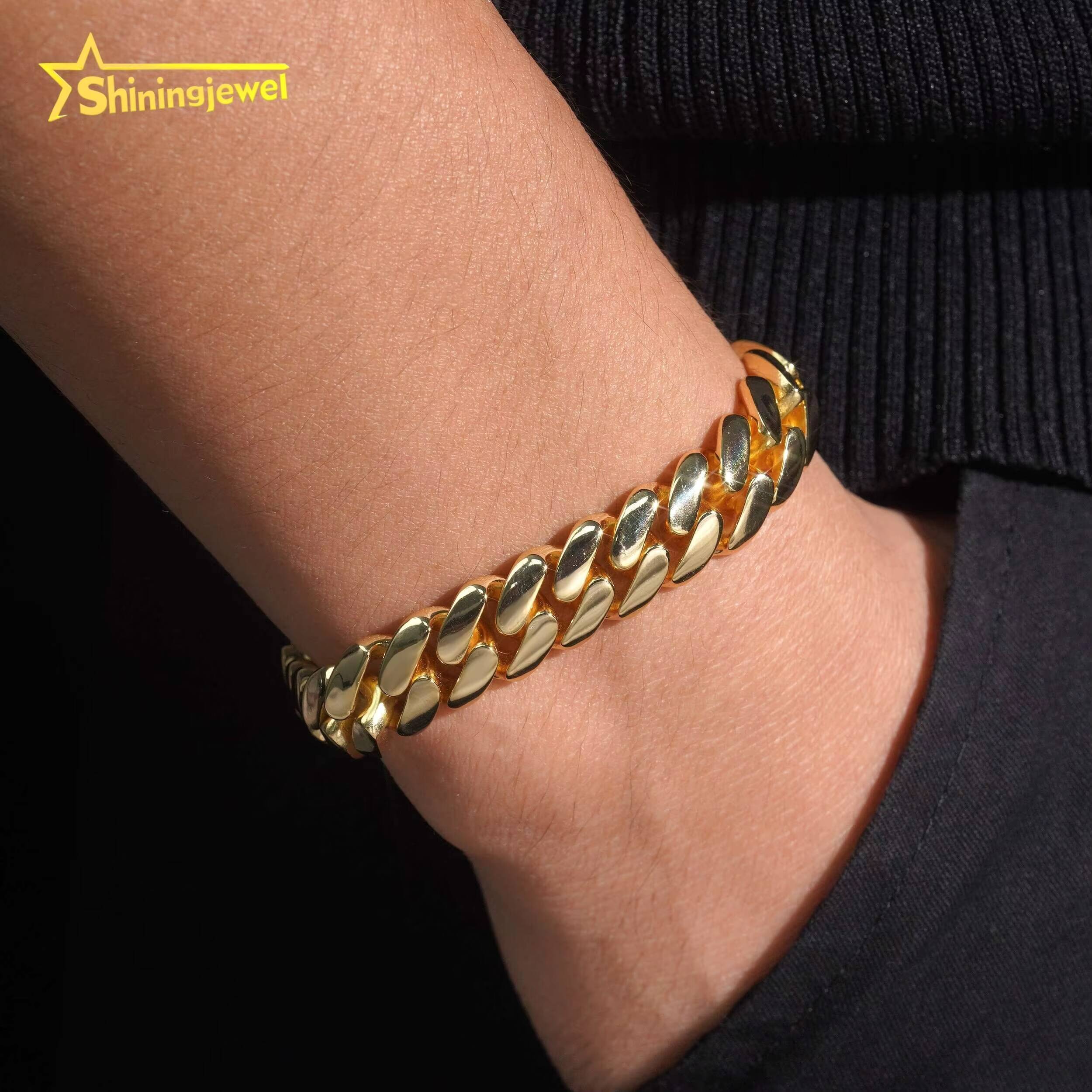 High Quality Hip Hop Jewelry 925 Sterling Silver 12mm Moissanite Lock Plain Cuban Link Chain Bracelet
