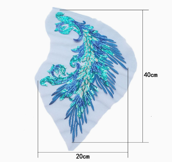 Embroidered sequins, adhesive free Phoenix Peacock Feather Fabric, Wedding Stage Phoenix Tail Phoenix Feather Pattern Fabric, Accessories