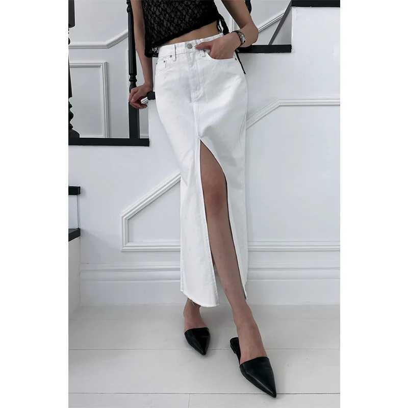 High Waist Slit Hot White Skirt New Summer Street Fashion And Versatile Long Denim Skirt For Europe And America M260316