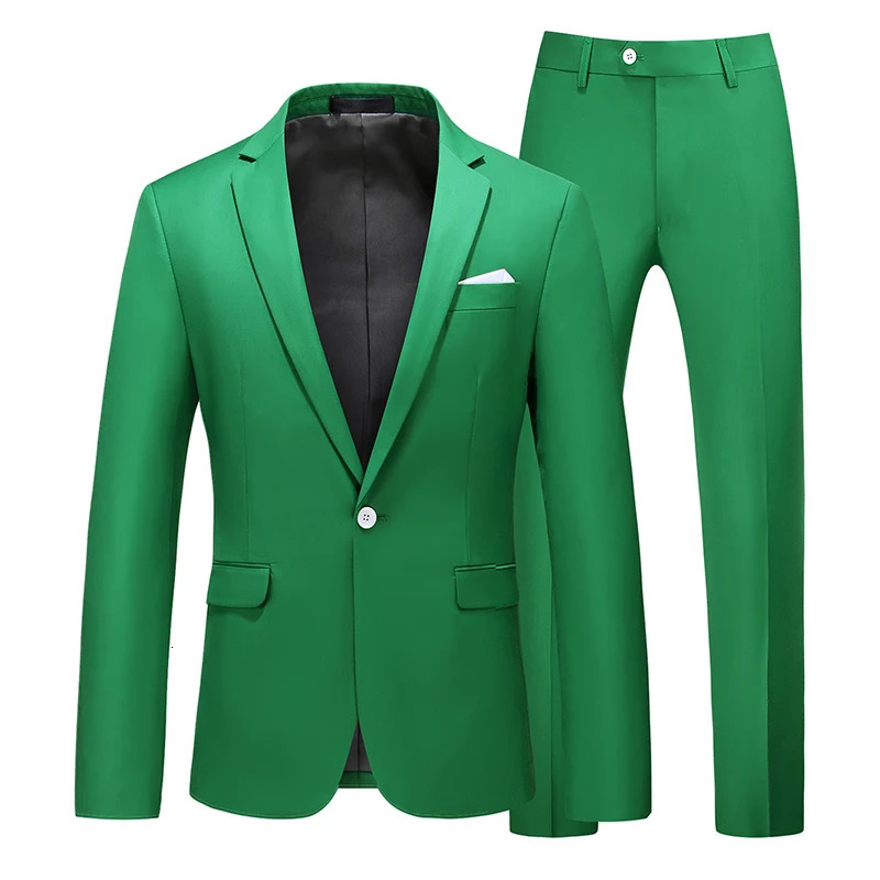 Mens Suit Jacket with Pant Slim Fit Formal Clothing Business Work Wedding Tuxedo Set Blazer Trousers White Pink Red Suits Man 260313