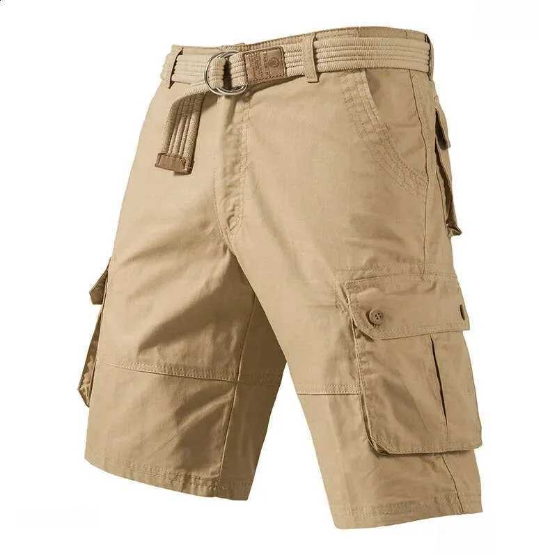 Cargo Knee Shorts Men Sports Casual Bermuda Plus Size Cotton Half Pants Golf Straight Running Gym 240823