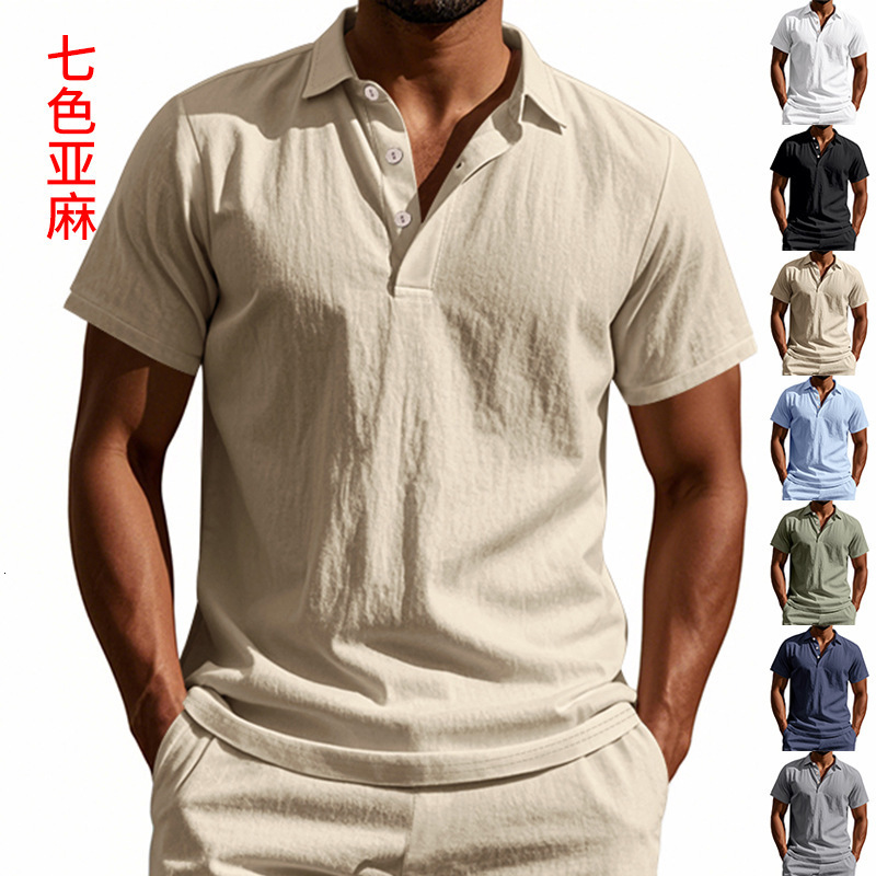 European And American Designer Hoodie Summer Men's British Style Loose Trendy Polo Breathable Linen Casual Collar Polo Shirt Designer T-shirt Short Sleeve