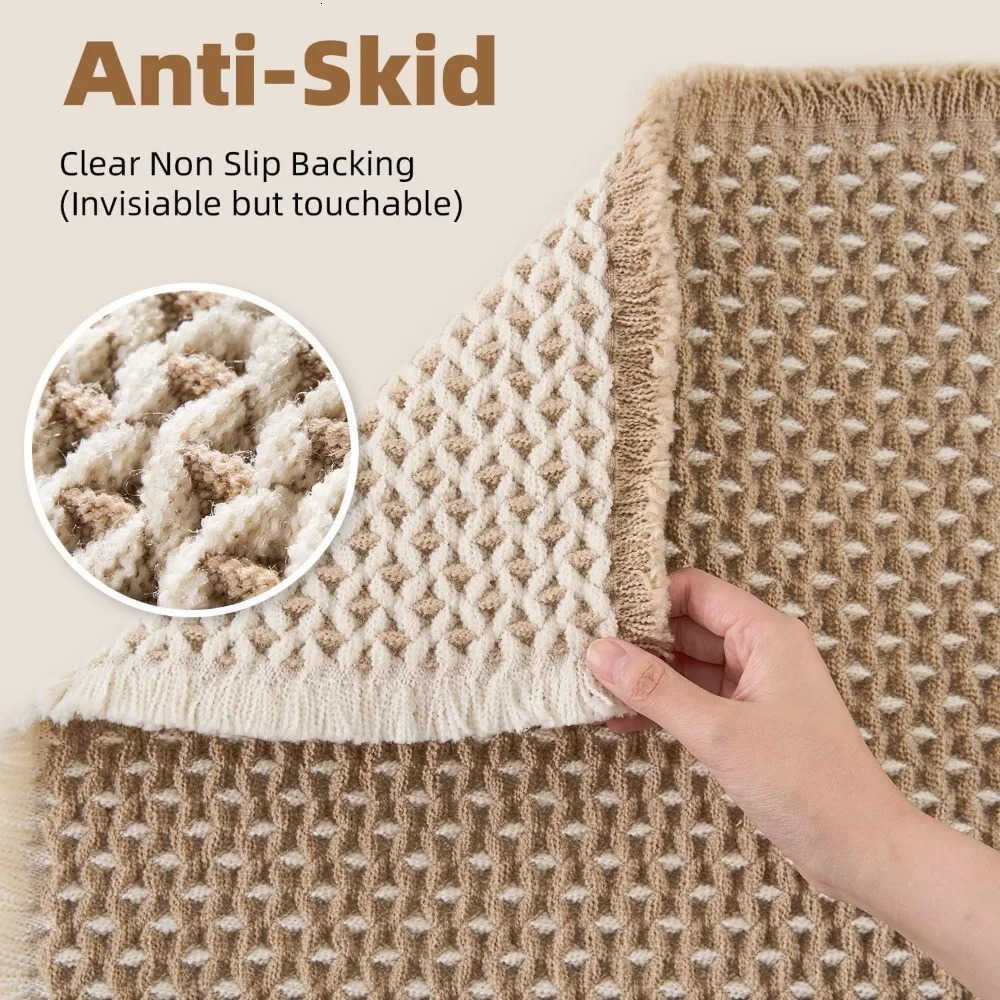 Checkered Bath Mat Super Absorbent Non Slip Bath Mats for Bathroom Floor 3D Two Tone Woven Bathroom Mat with Tassels Machine W H260316