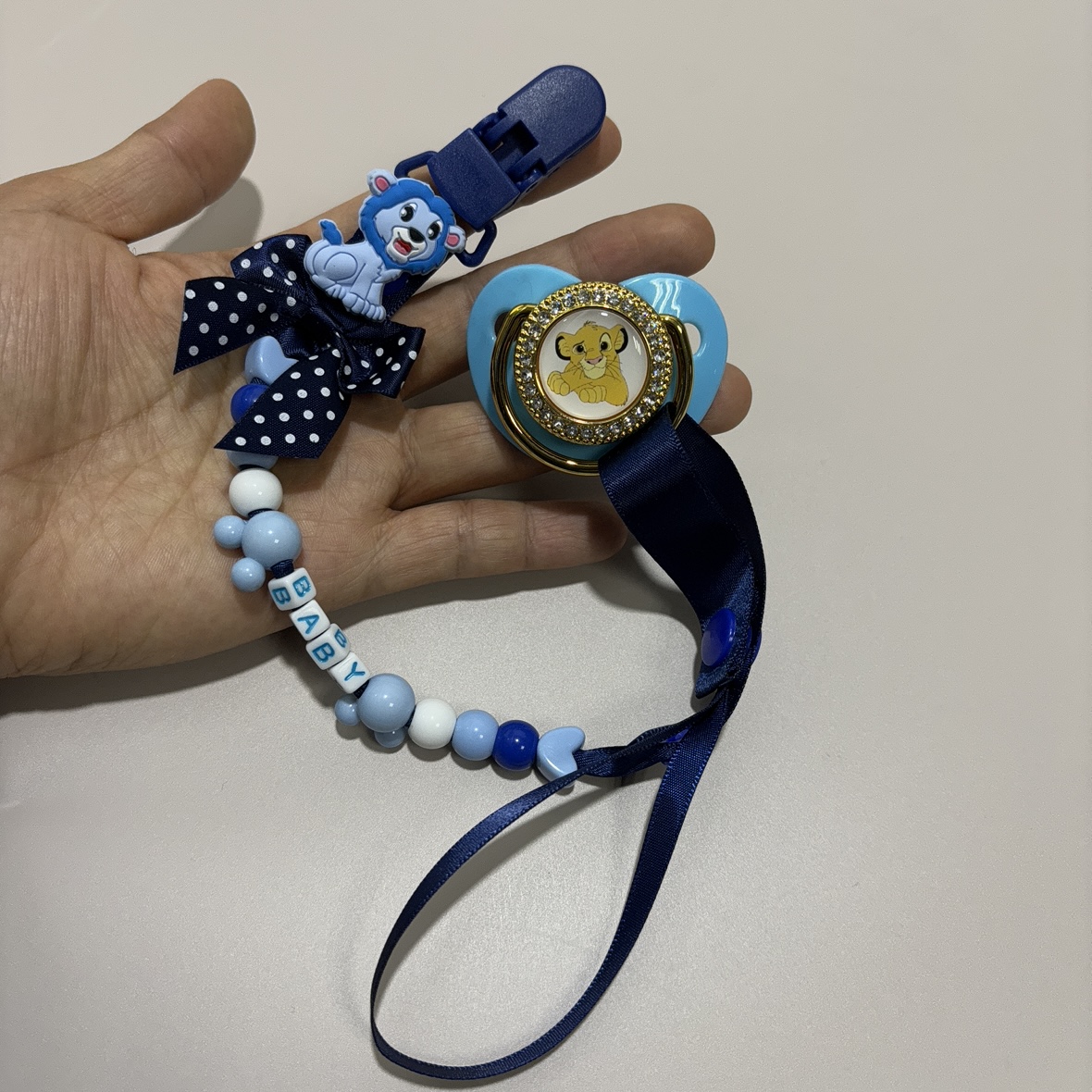 Blue Educational Beads Pacifier Holder for Baby Pacifier Lion Cartoon Print Set BPA Free New High Quality Paci Baby Shower Gifts Boys & Girls DIY uniq