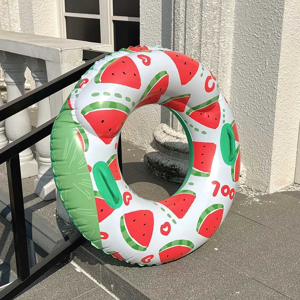 Inflatable Swim Ring Pool Floating Rings Leakproof Blow Up Swim Tube Watermelon Pattern Striped Pool Rings for Kids Youth Adults M260316
