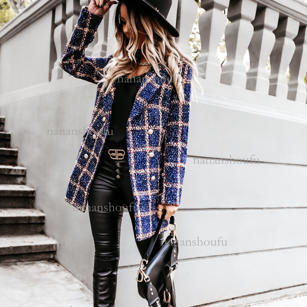2026 Designer Double Breasted Woolen Jacket Fashion Long Sleeved Suit Collar Striped Grid Windbreaker Coat Autumn/winter Luxury Essential Women's