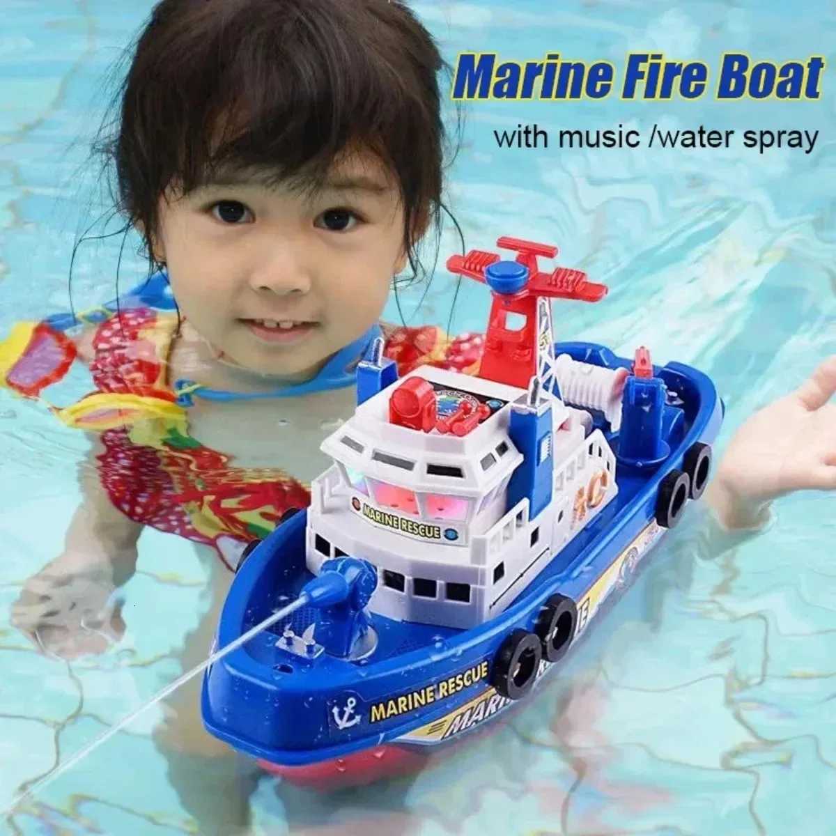 Kids Electric Marine Rescue Boat Toy Fire Fighting Bath Toy with Light Music and Water Spray Floating Ship for Pool Tub Y260316