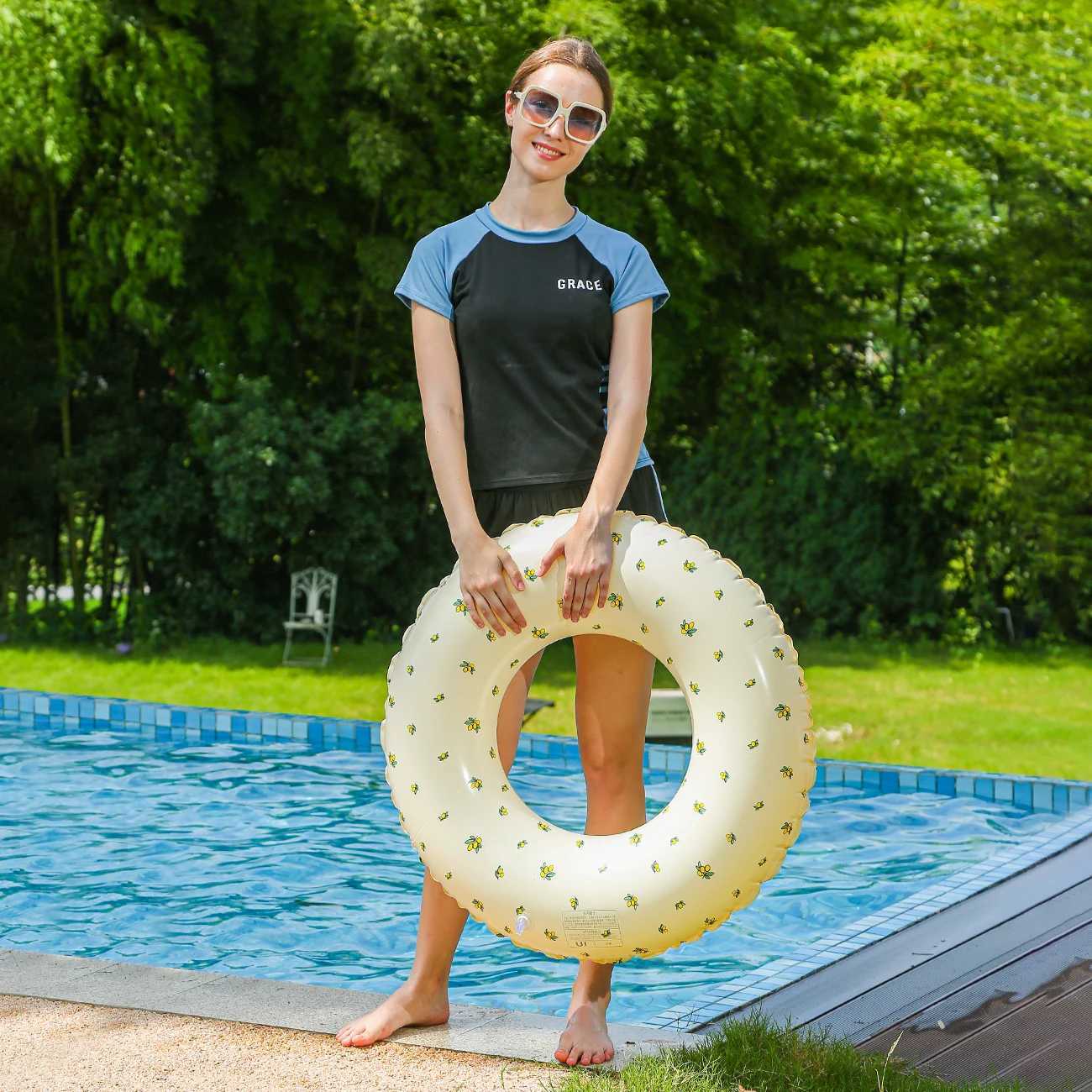 1 Pc Patterned Inflatable Swim Ring Pool Float Inflatable Swim Tube Raft Floating Water Toy for Beach Parties M260316