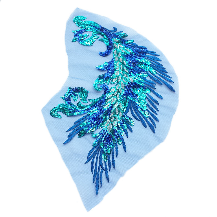 Embroidered sequins, adhesive free Phoenix Peacock Feather Fabric, Wedding Stage Phoenix Tail Phoenix Feather Pattern Fabric, Accessories