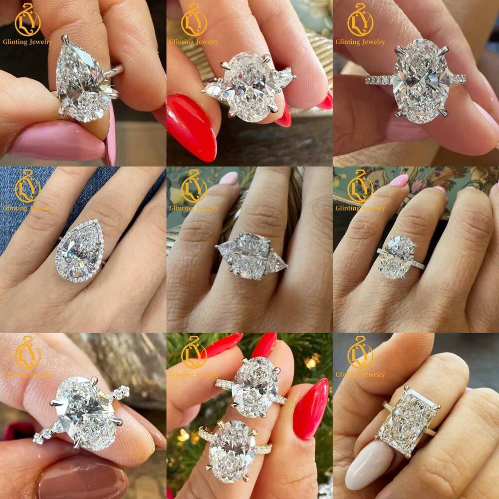 IGI Certified Lab Grown Diamond Side Stone Ring Women Custom Oval CVD Vvs Lab Created Diamond Solitaire Engagement Ring Jewelry
