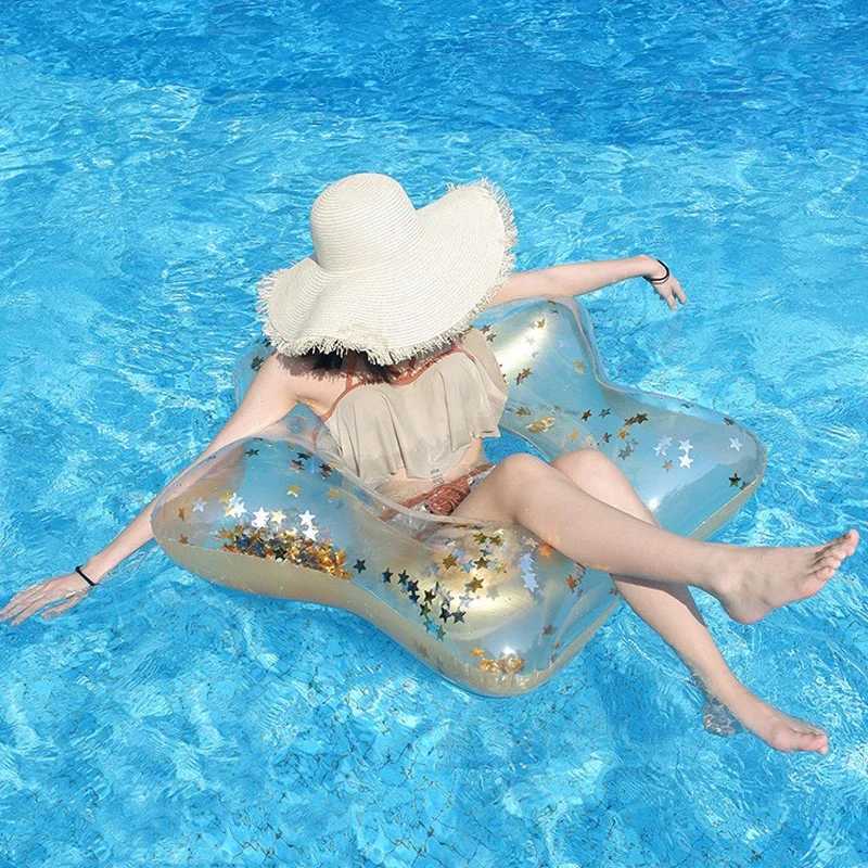 Giant Starfish Pool Float with Gold Sequins Inside Sparkling Star Pool Tube Glitter Swim Ring Girls Beach Water Fun Party Toys M260316