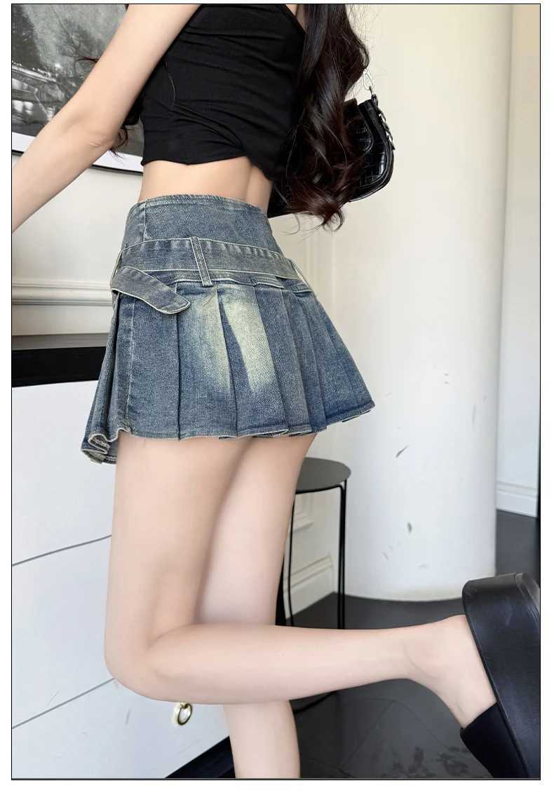 Sweet Sxey Denim Cake Skirt Women Retro Hight Waist A Line Mini Skirt Female Korean Fashion Casual Streetwear Pleated Skirt Y2K M260316