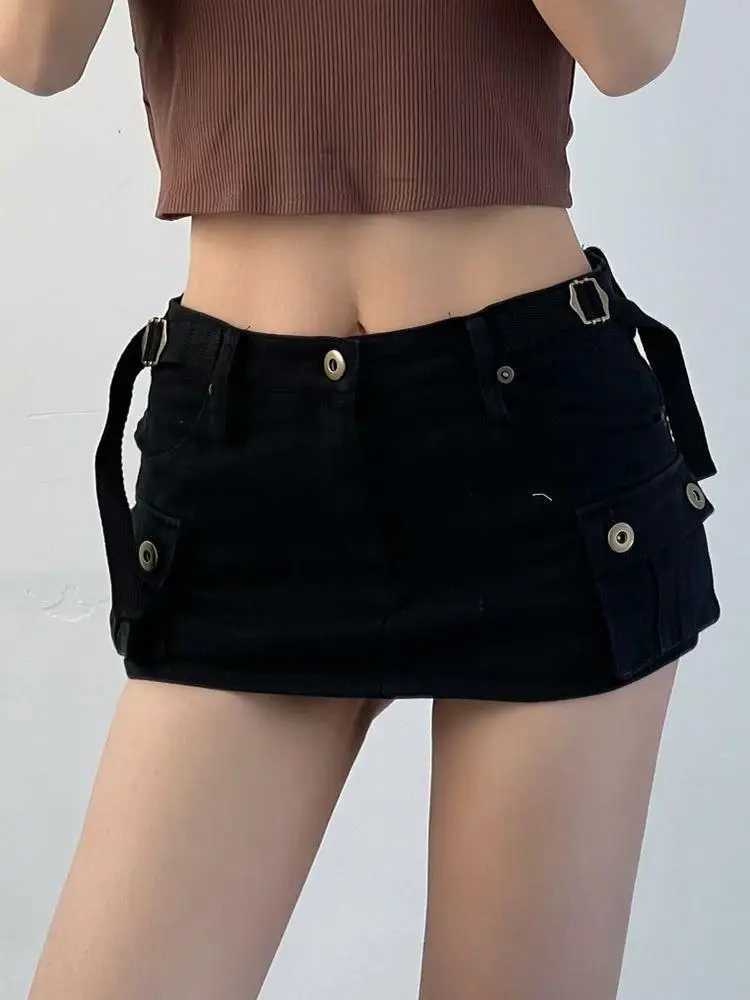 American Y2k Spice s Pockets Cargo Skirt Sexy Low-rise Denim Skirt Women Summer New Super Short A-word Hip Skirt M260316