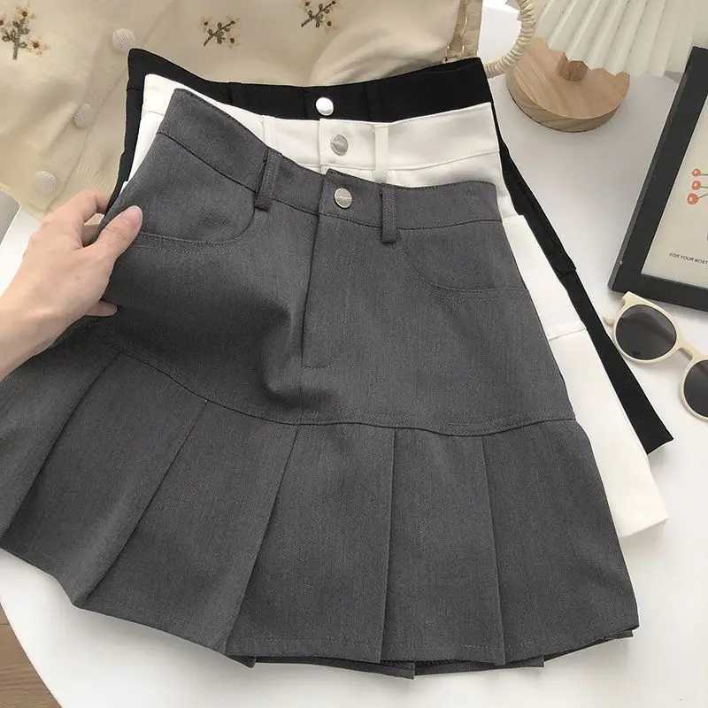 Pleated Skirt Women Y2k Harajuku White Short Skirt Uniforms Safety Pants Summer Solid Color Casual Mini Skirt Fashion M260316