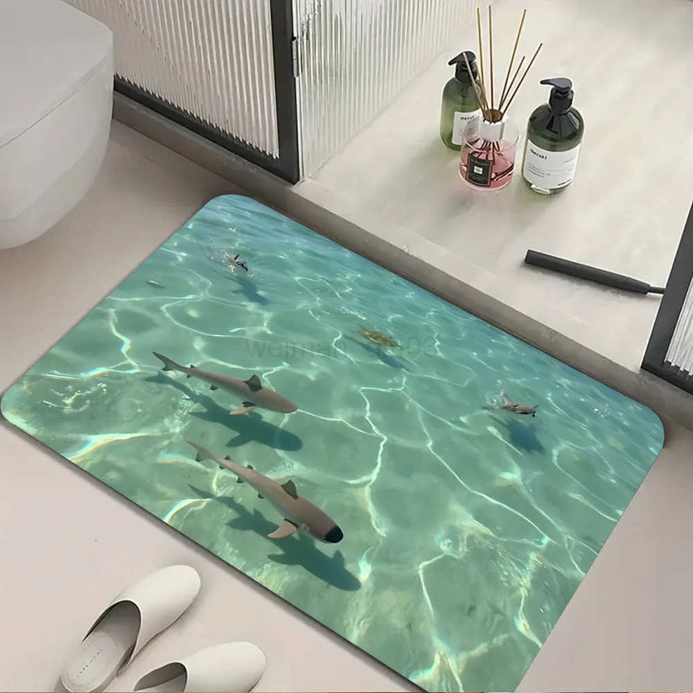 Underwater World Diatom Mud Bathroom Carpet Quick Suction Anti Slip Washable Shower Room Entrance Floor Mat H260316