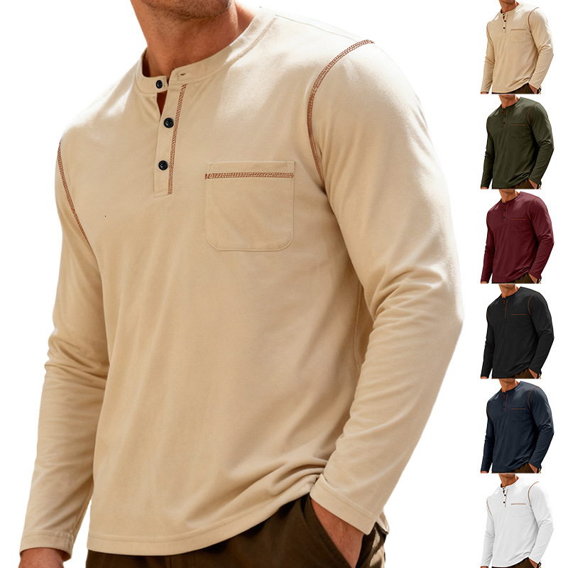 Polo European And American Designer T-shirt Spring/summer Men's Long Sleeve Stand Collar Henley Shirt Solid Color Business Designer Hoodie Casual Sports Long