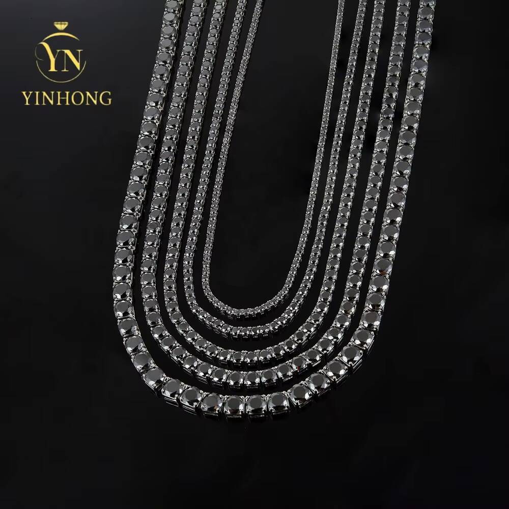 Custom Gra Jewelry Iced Out 2mm 3mm 4mm 5mm 65mm Vvs Silver 925 Hip Hop Black Vvs Moissanite Lab Diamond Tennis Chain