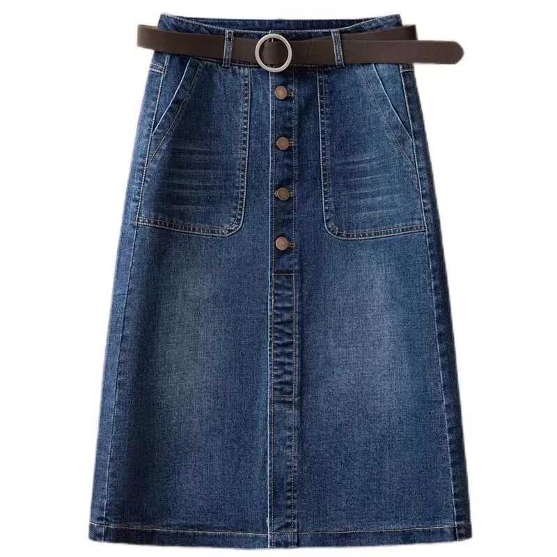 High Waist Denim Skirt Women 2024 Spring Summer New Vintage One breasted Split Wrap Hip A-line Slim Skirt Casual Female Clothin M260316
