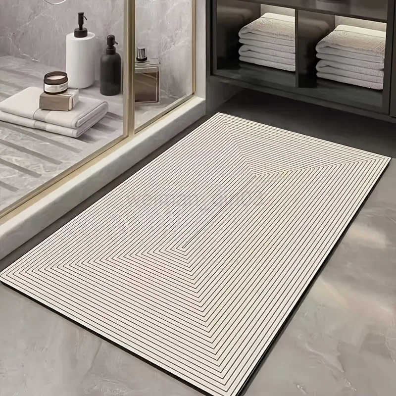 VIKAMA Geometric Line Wind Bathroom Diatom Mud Carpet Quick suction Anti slip Washable Shower Room Entrance Floor Mat H260316