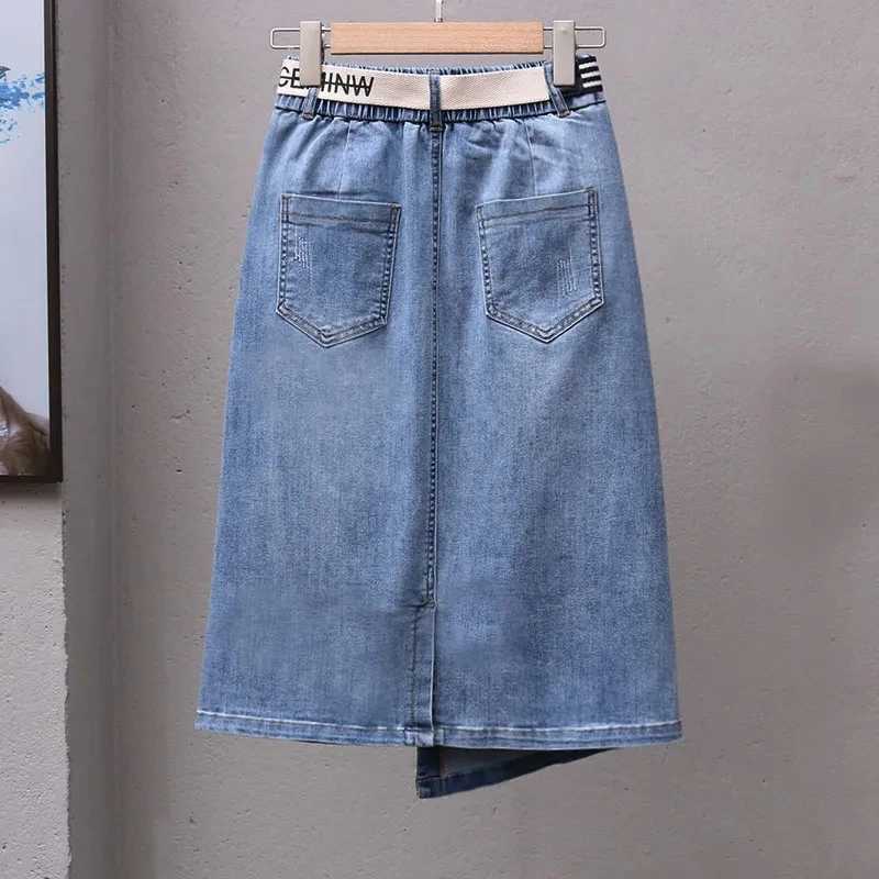Womens Denim Skirts Spring Summer High-waisted Jeans Skirts Streetwear Female Sexy Sheath Skirts Belt Fashion Split Retro Skirt M260316