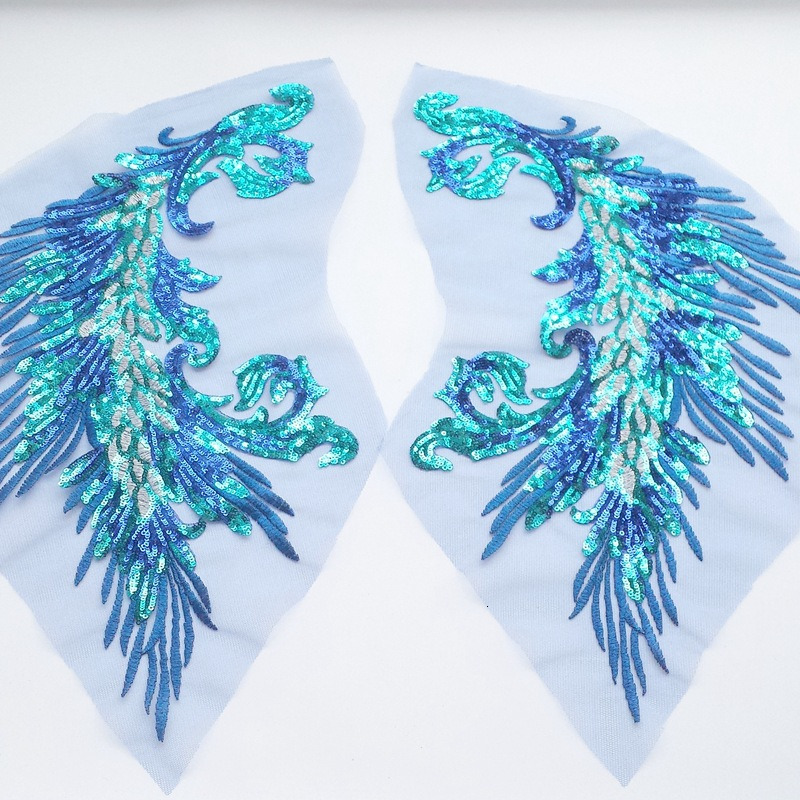 Embroidered sequins, adhesive free Phoenix Peacock Feather Fabric, Wedding Stage Phoenix Tail Phoenix Feather Pattern Fabric, Accessories