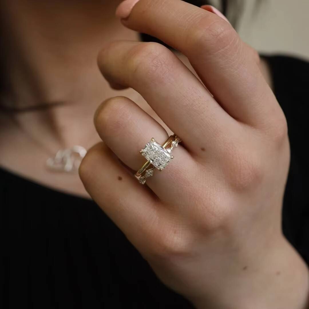 Custom 14k 18k Gold Engagement Solitaire Ring 3ct 5ct Radiant Diamonds HPHT CVD Lab Grown Diamond Wedding Rings
