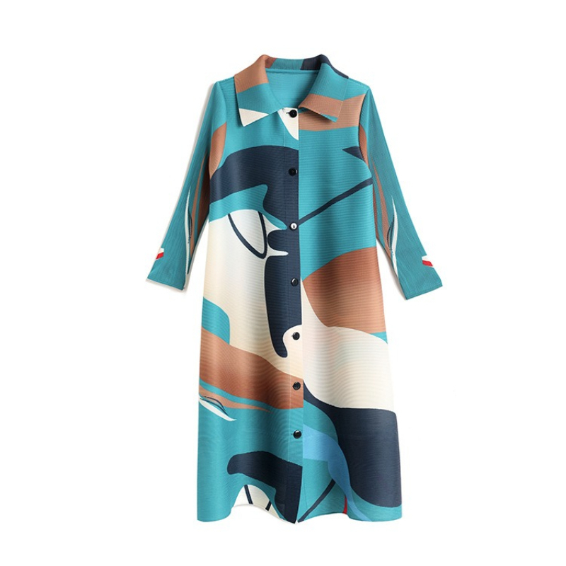 OC448M75 Women's Lolita Style Paisley Print Casual Dress Long Sleeve Button Down Open Front Wrinkle Detail Spring Autumn Coat Dress