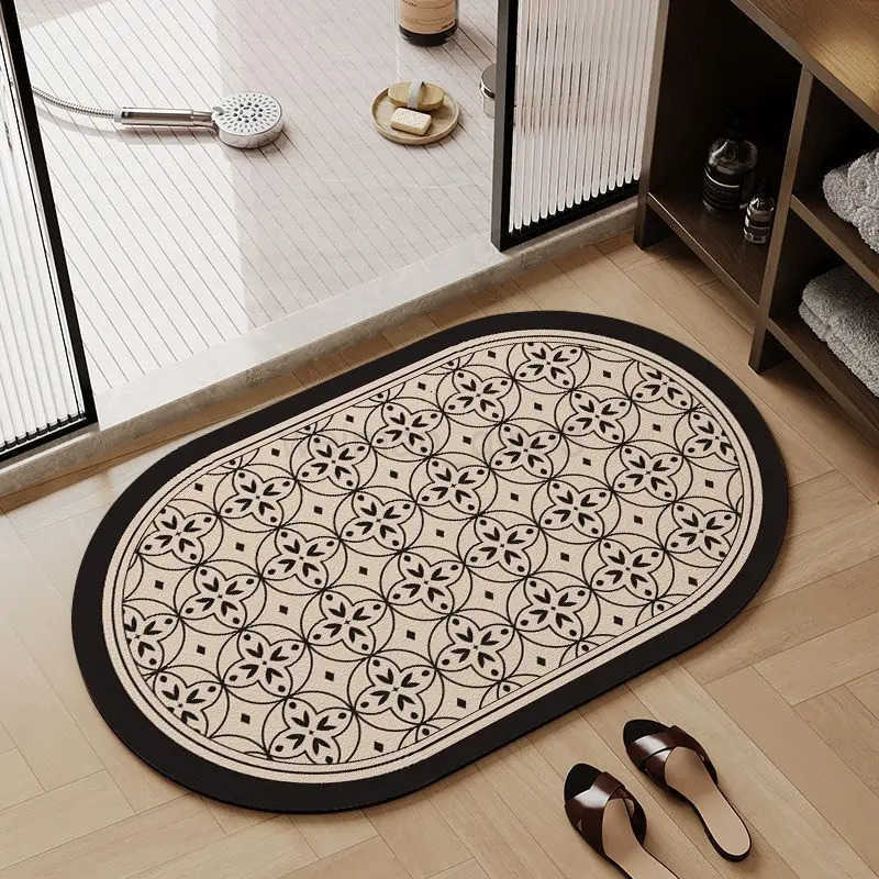 VIKAMA Vintage Pattern Oval Bathroom Mat Water Absorbent Quick Drying Non Slip Rug For Home Entryway And Washroom Floor Mat H260316