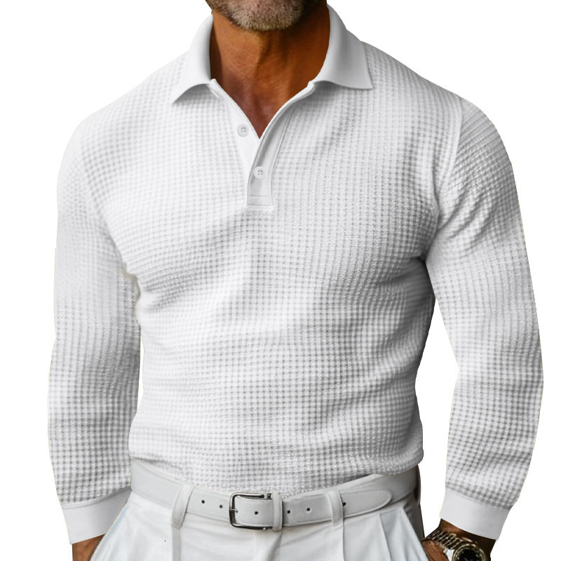 2026 Men's Waffle Collar Button Designer Hoodie Collar Long Sleeve Polo Designer T-shirt Shirt Polo Vacation Casual