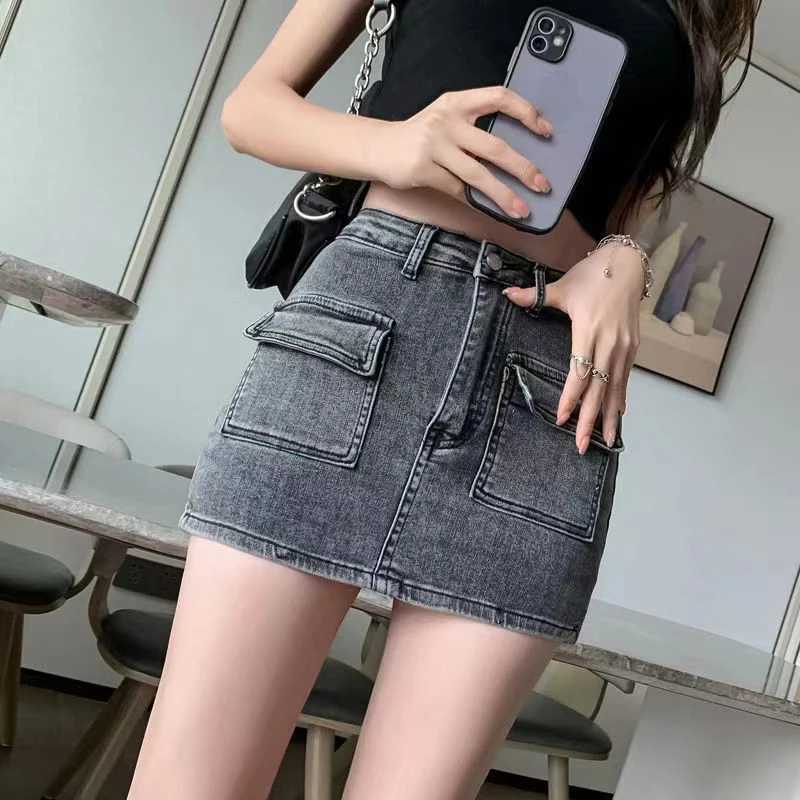 Xpqbb Summer Denim Short Skirt for Women Sexy Slim High Wiast Wrap Hip Mini Skirts Woman Korean Chic Pockets Shorts Jeans Skirt M260316
