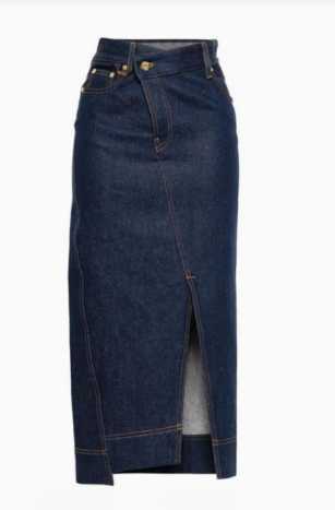 Elegant Mid-Length Denim Mini Skirt for Women High Waist Slimming Side Slit Casual Style Pure Color Polyester Autumn Fashion M260316